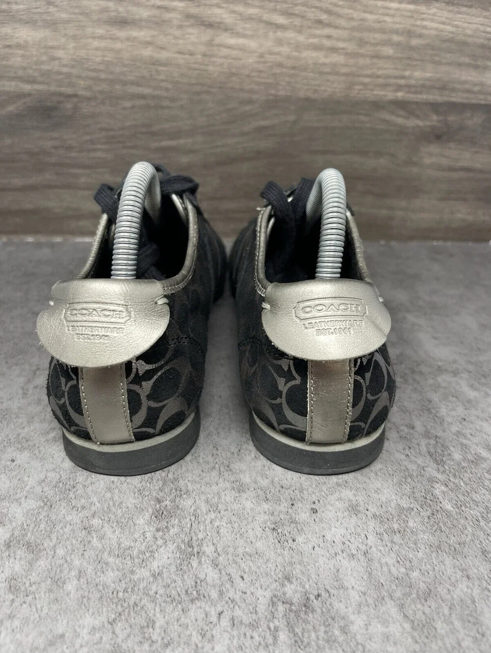 Coach Meagan Sneakers Womens Size 8.5 Black Silver Low Top Lace Up